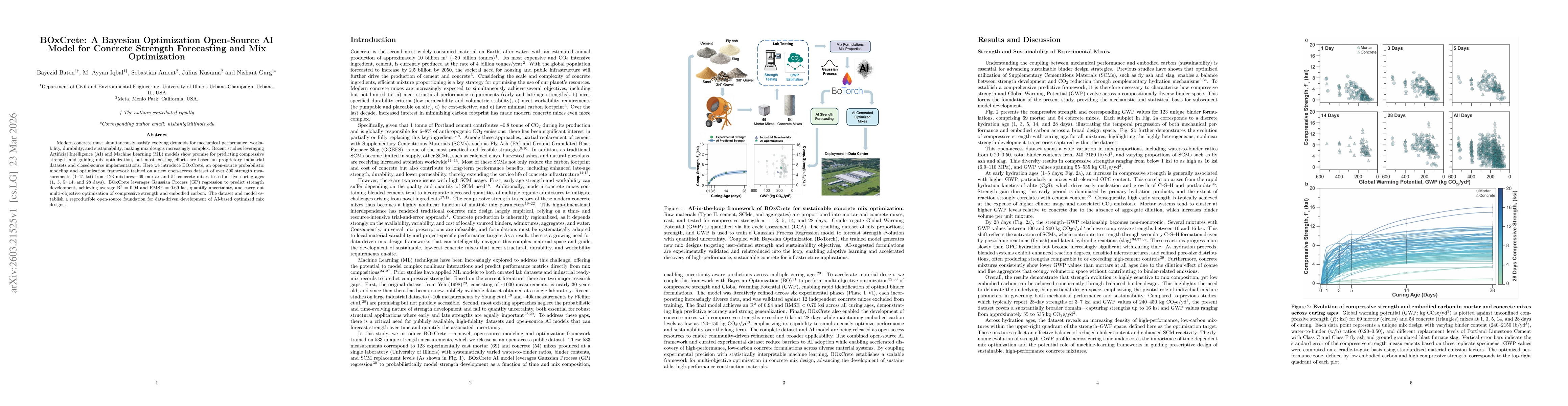 Thumbnail for BOxCrete: A Bayesian Optimization Open-Source AI Model for Concrete Strength Forecasting and Mix Optimization