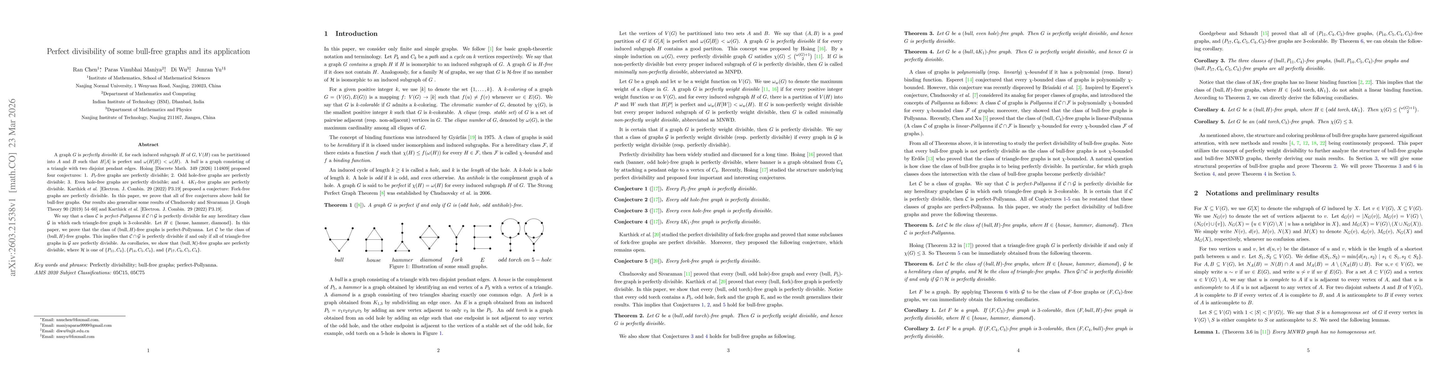 Thumbnail for Perfect divisibility of some bull-free graphs and its application