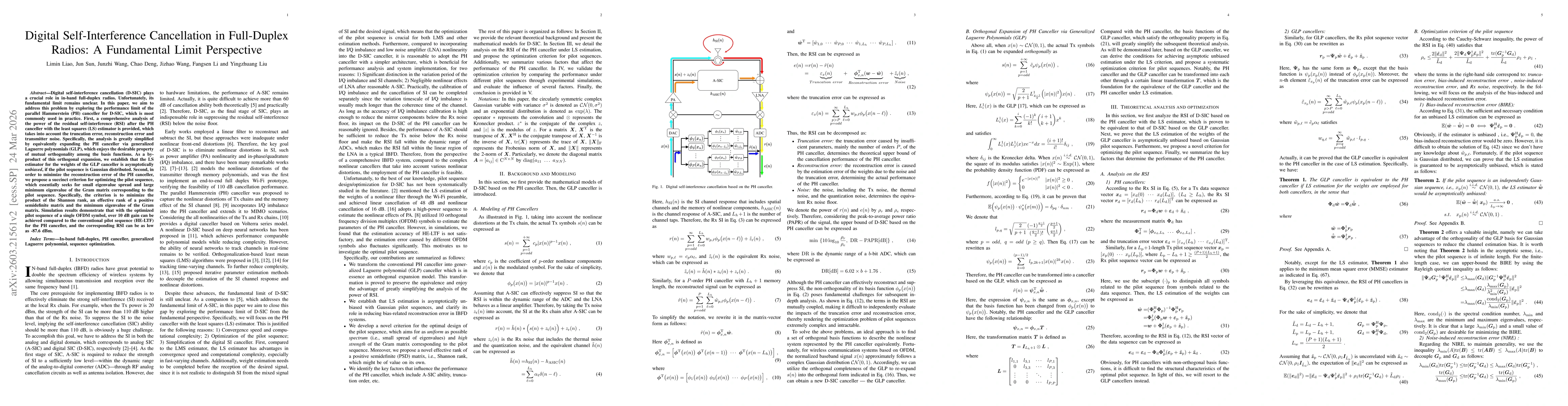 Thumbnail for Digital Self-Interference Cancellation in Full-Duplex Radios: A Fundamental Limit Perspective