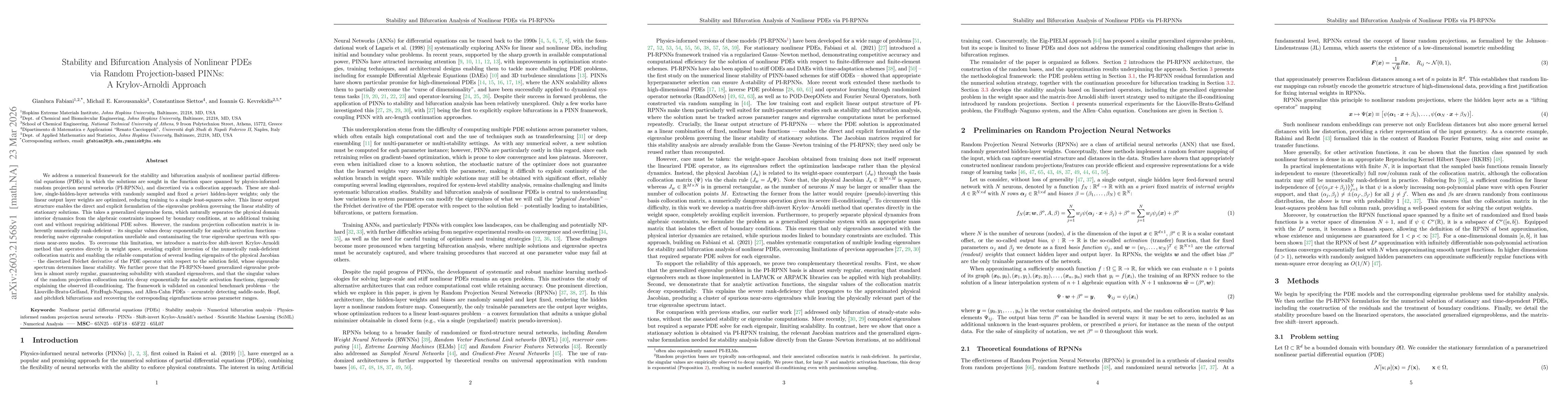 Thumbnail for Stability and Bifurcation Analysis of Nonlinear PDEs via Random Projection-based PINNs: A Krylov-Arnoldi Approach