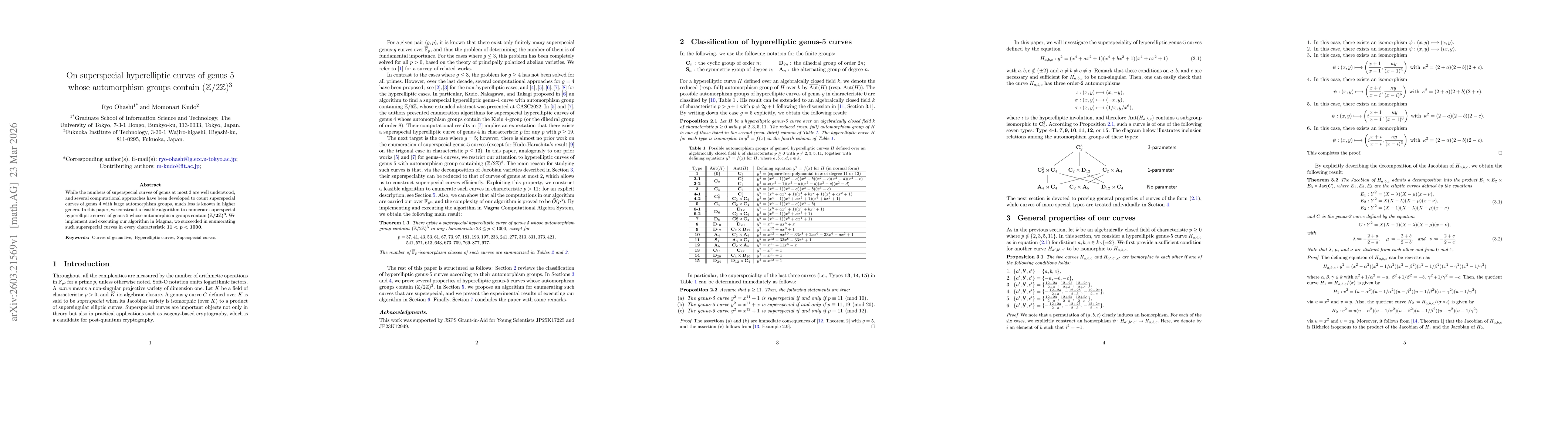 Thumbnail for On superspecial hyperelliptic curves of genus 5 whose automorphism groups contain $(\mathbb{Z}/2\mathbb{Z})^3$