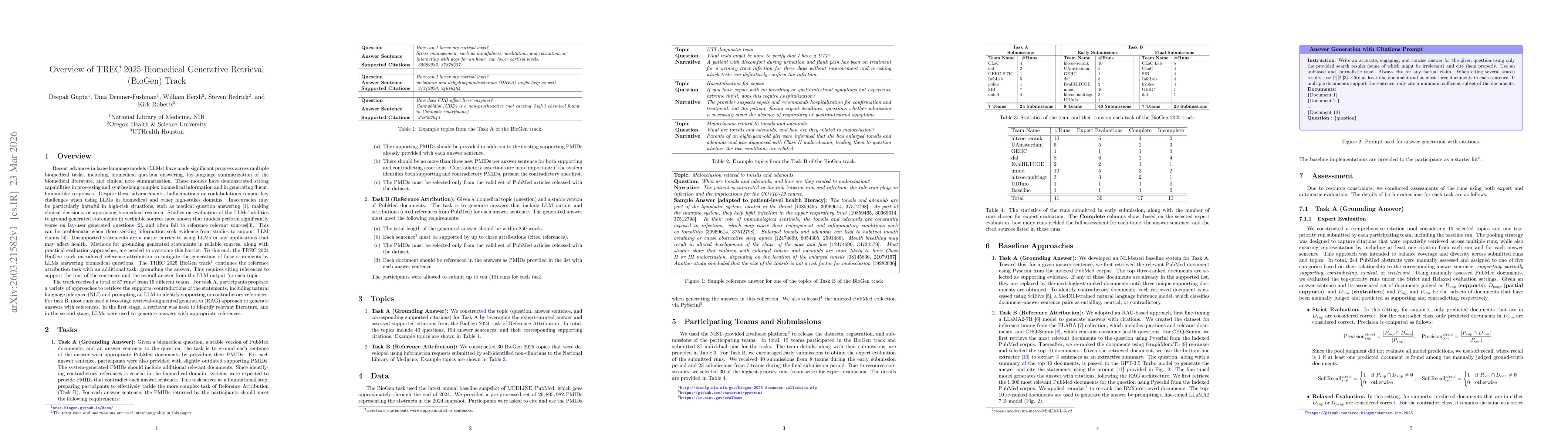 Thumbnail for Overview of TREC 2025 Biomedical Generative Retrieval (BioGen) Track