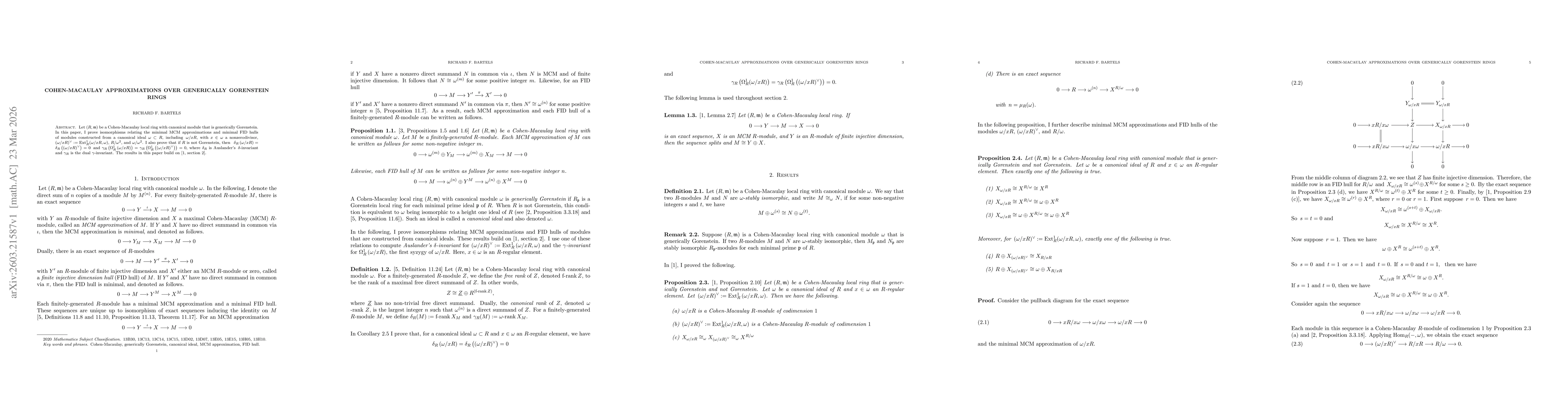Thumbnail for Cohen-Macaulay approximations over generically Gorenstein rings
