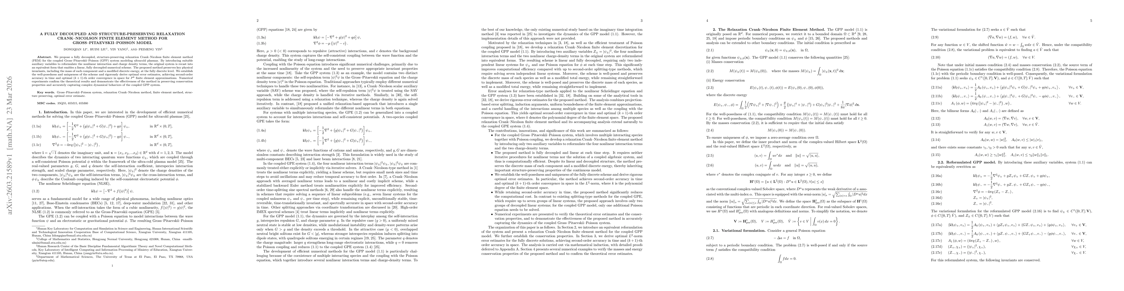 Thumbnail for A fully decoupled and structure-preserving relaxation Crank--Nicolson finite element method for Gross--Pitaevskii--Poisson model