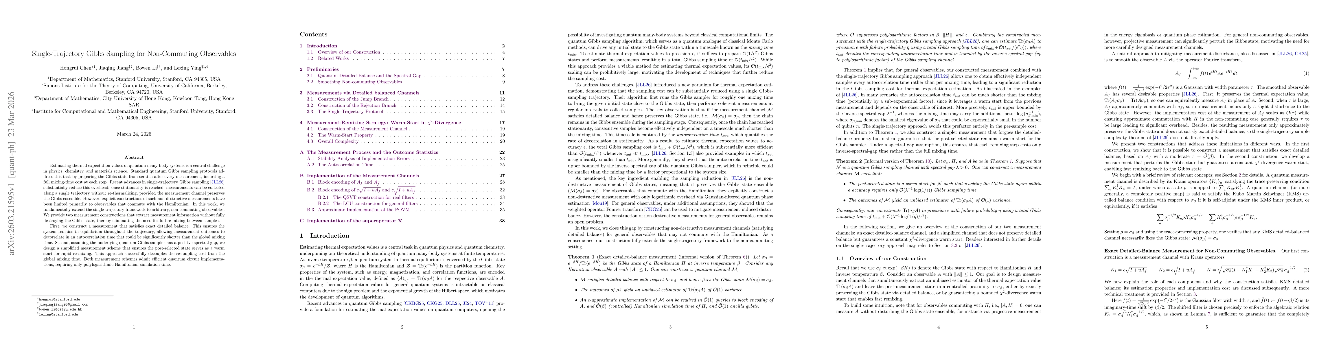 Thumbnail for Single-Trajectory Gibbs Sampling for Non-Commuting Observables