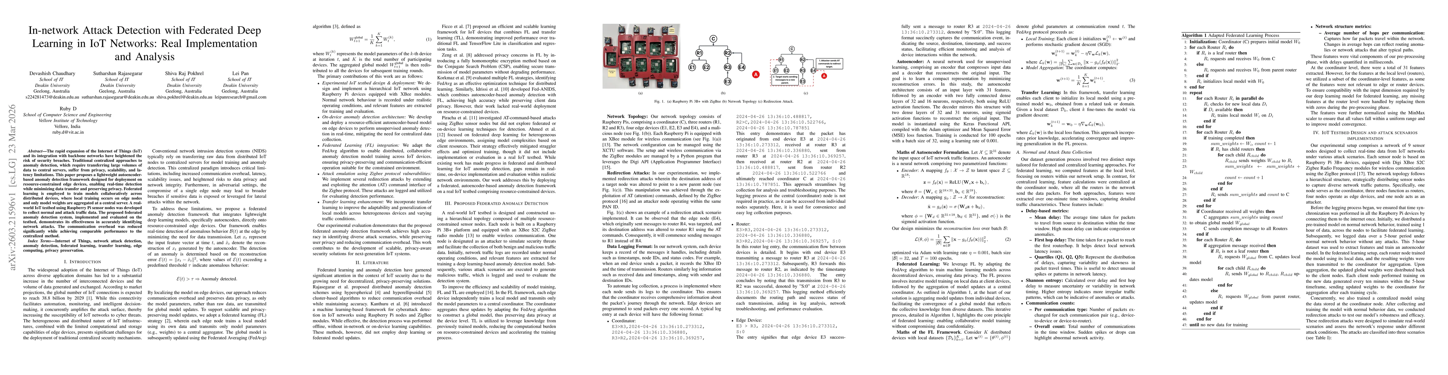 Thumbnail for In-network Attack Detection with Federated Deep Learning in IoT Networks: Real Implementation and Analysis