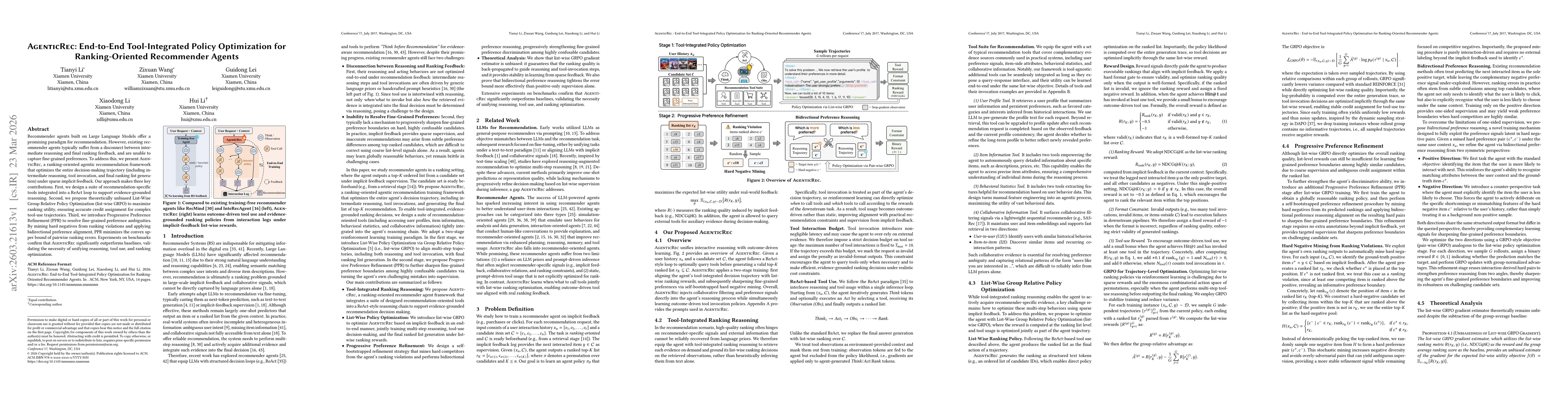 Thumbnail for AgenticRec: End-to-End Tool-Integrated Policy Optimization for Ranking-Oriented Recommender Agents
