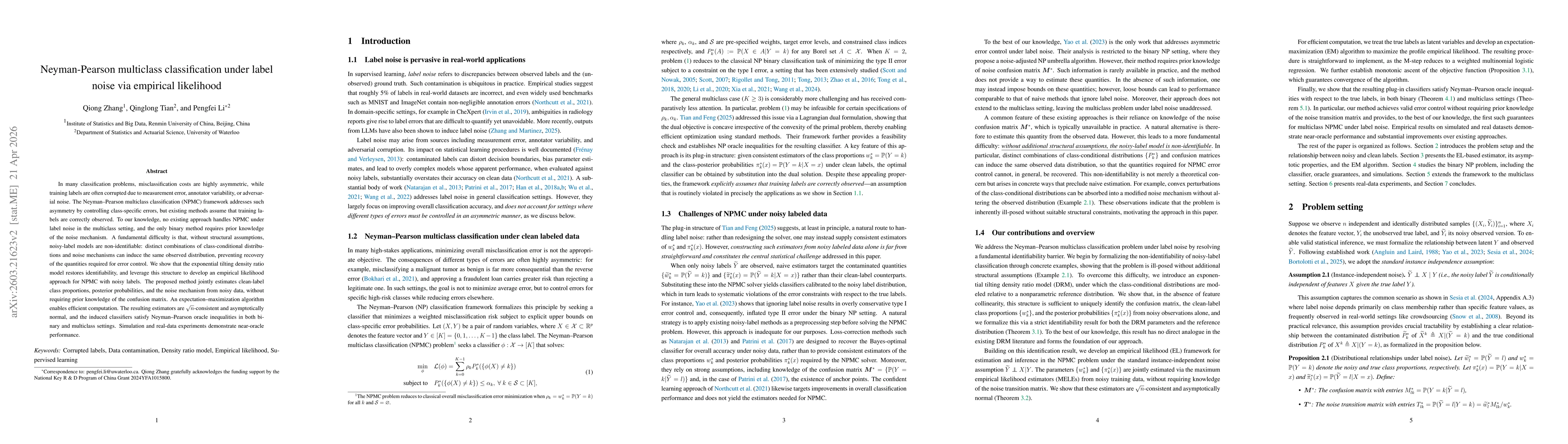 Thumbnail for Neyman-Pearson multiclass classification under label noise via empirical likelihood