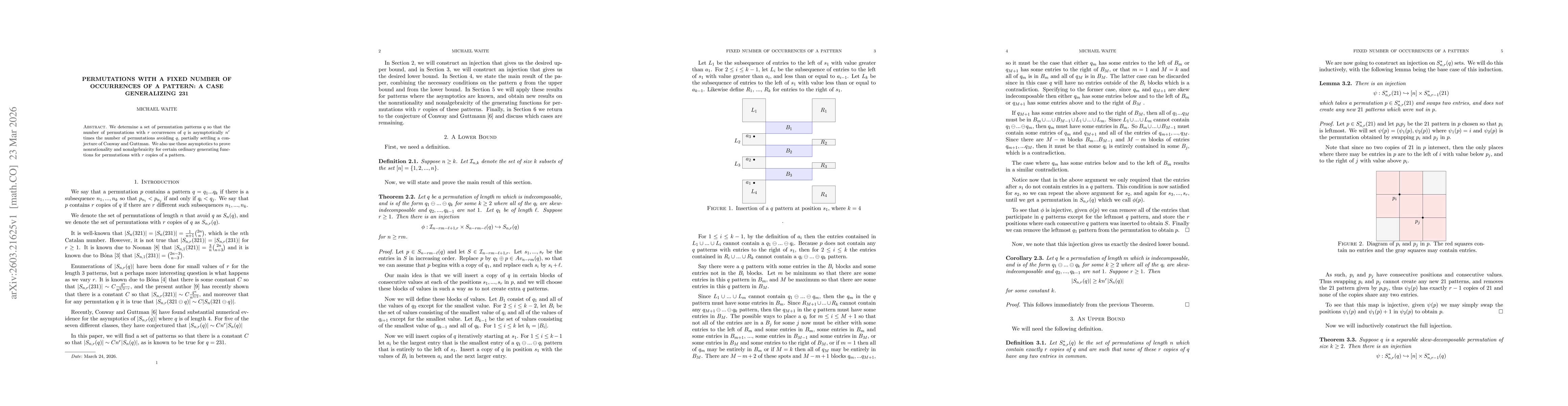 Thumbnail for Permutations with a fixed number of occurrences of a pattern: A case generalizing 231