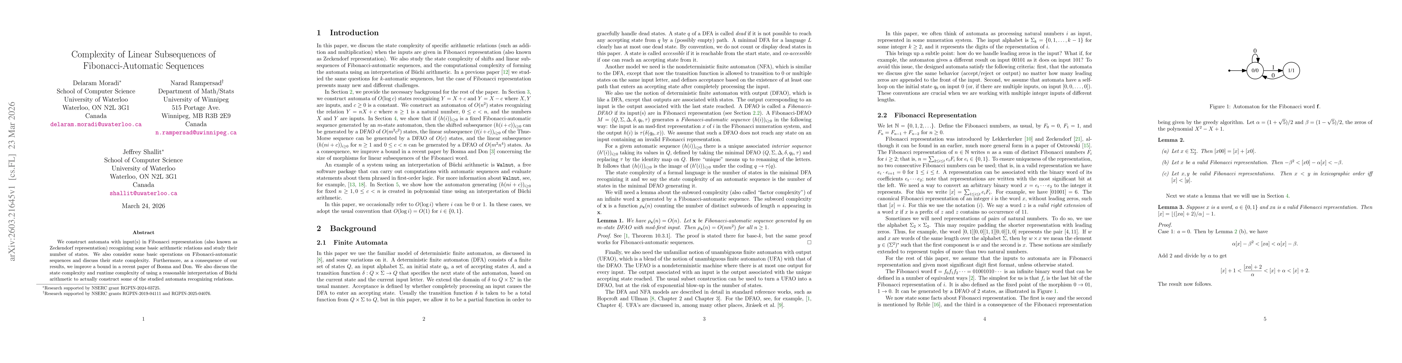 Thumbnail for Complexity of Linear Subsequences of Fibonacci-Automatic Sequences