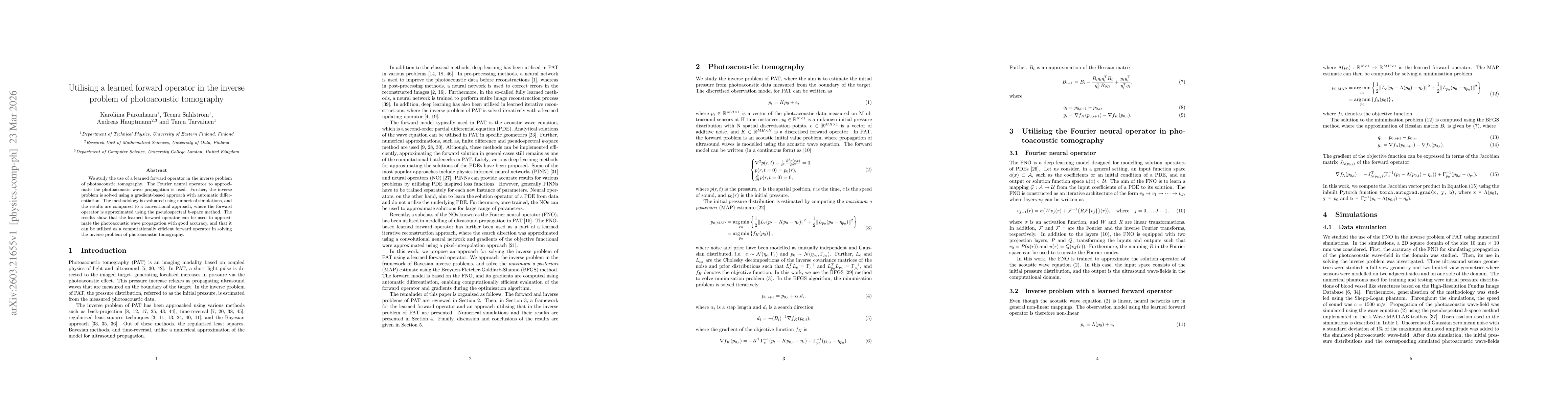Thumbnail for Utilising a learned forward operator in the inverse problem of photoacoustic tomography