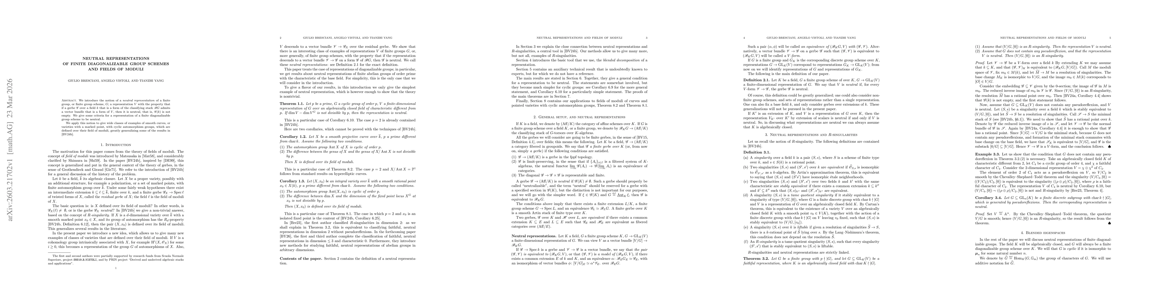 Thumbnail for Neutral representations of finite diagonalizable group schemes and fields of moduli
