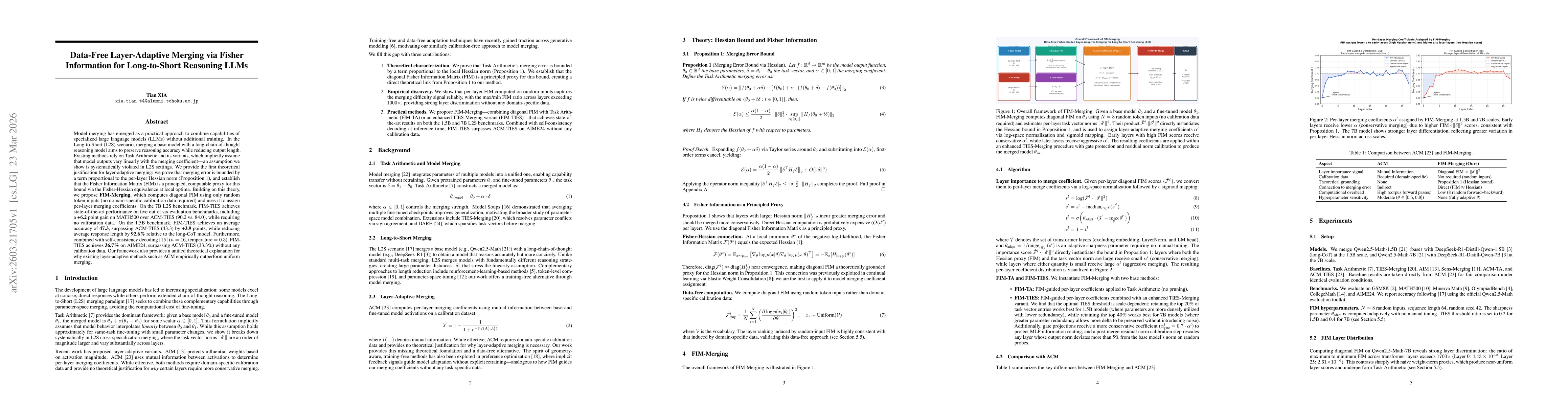 Thumbnail for Data-Free Layer-Adaptive Merging via Fisher Information for Long-to-Short Reasoning LLMs