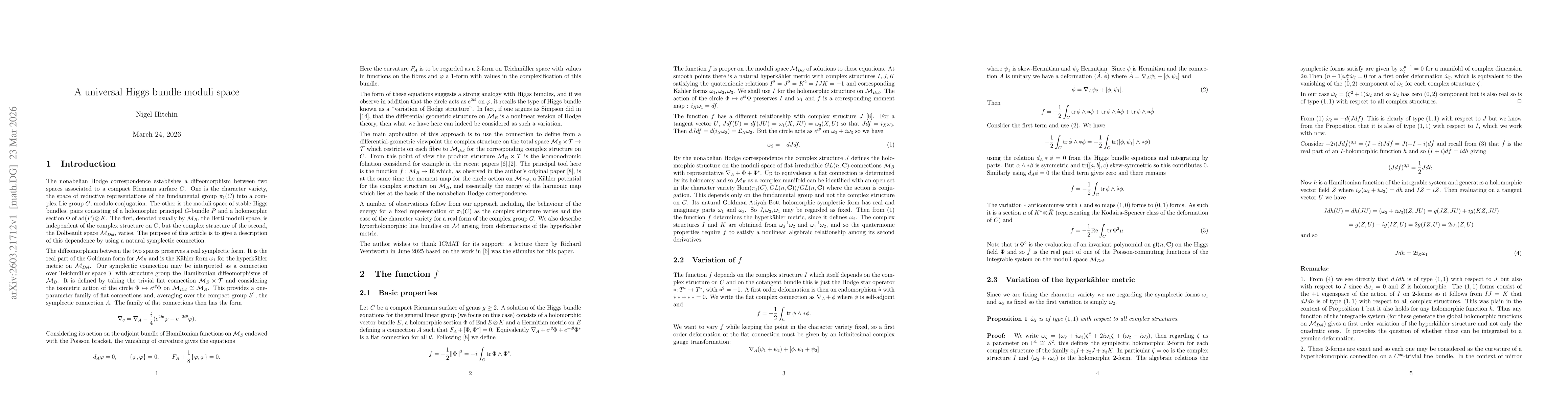 Thumbnail for A universal Higgs bundle moduli space
