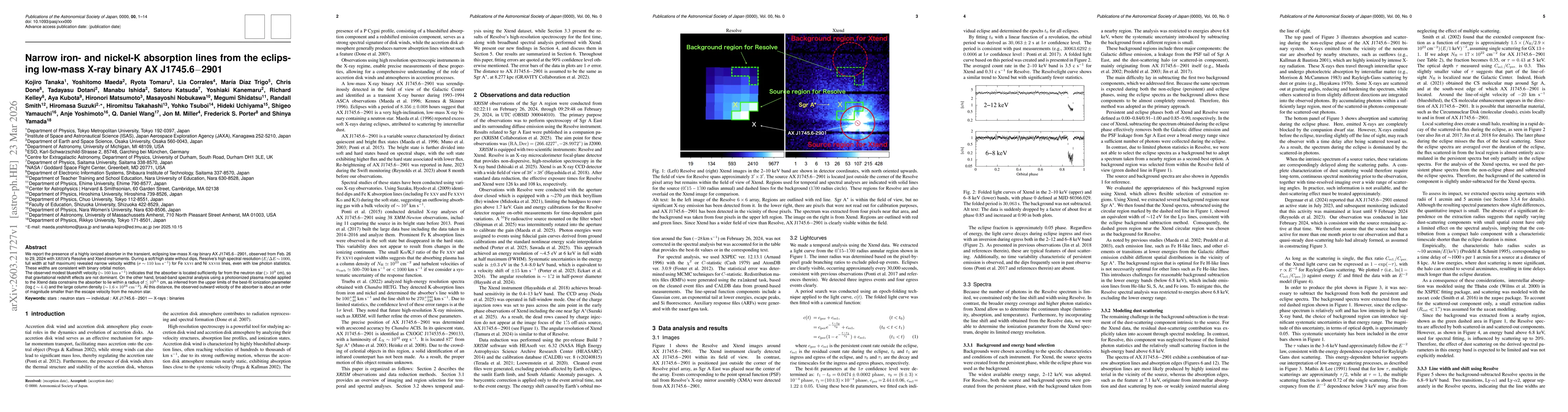 Thumbnail for Narrow iron- and nickel-K absorption lines from the eclipsing low-mass X-ray binary AX~J1745.6$-$2901
