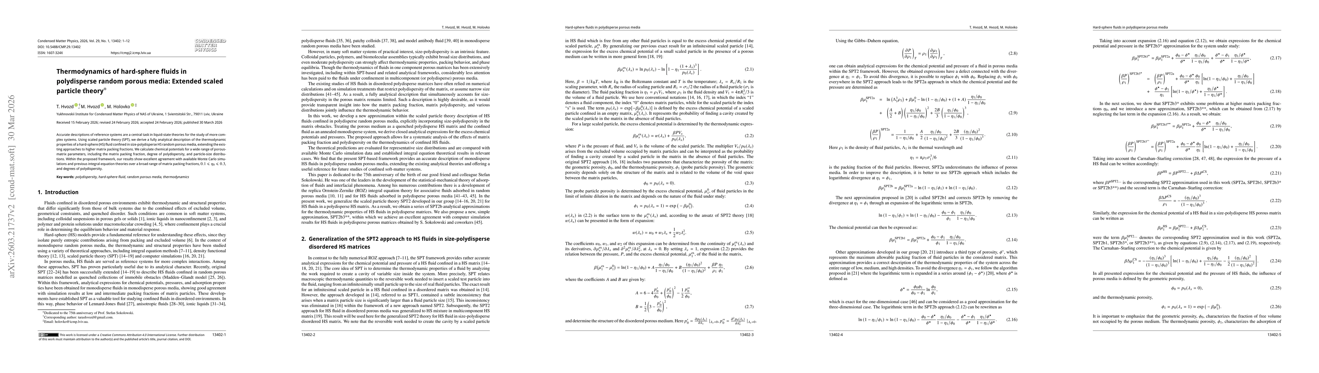 Thumbnail for Thermodynamics of hard-sphere fluids in polydisperse random porous media: Extended scaled particle theory