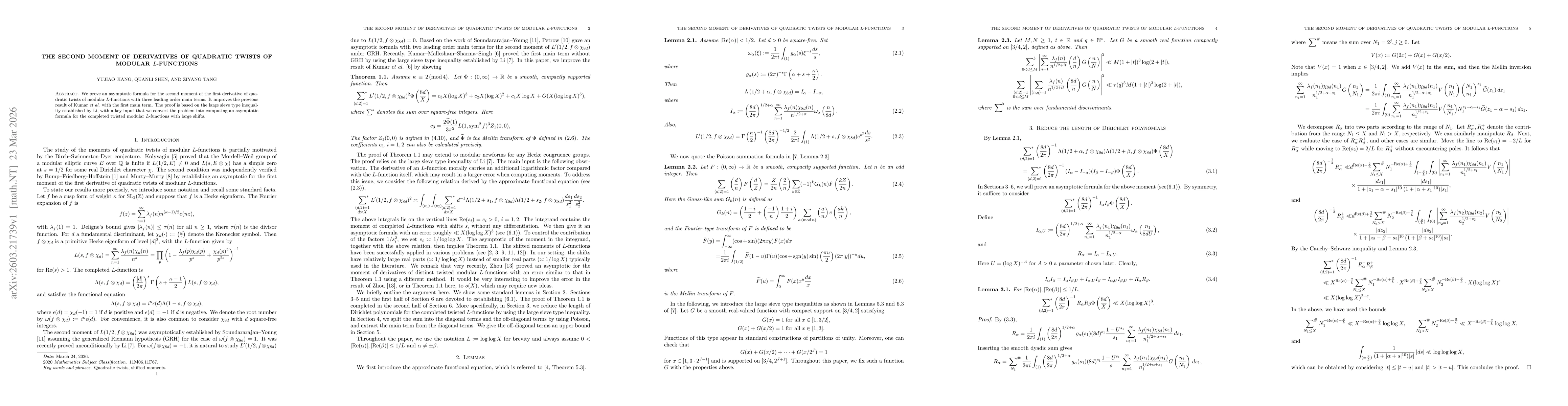 Thumbnail for The second moment of derivatives of quadratic twists of modular $L$-functions