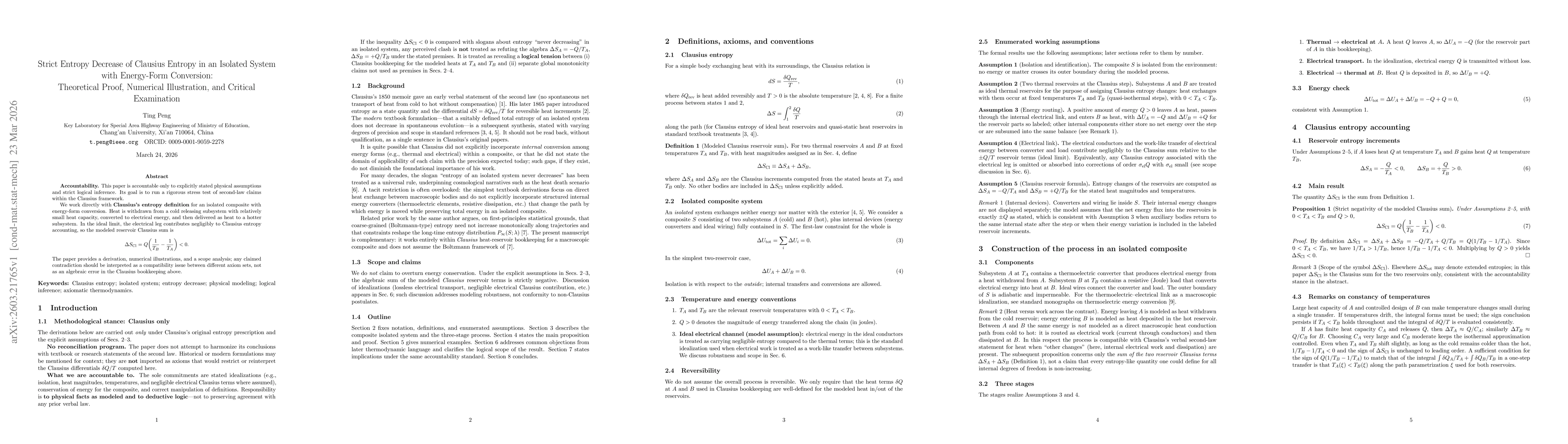 Thumbnail for Strict Entropy Decrease of Clausius Entropy in an Isolated System with Energy-Form Conversion: Theoretical Proof, Numerical Illustration, and Critical Examination