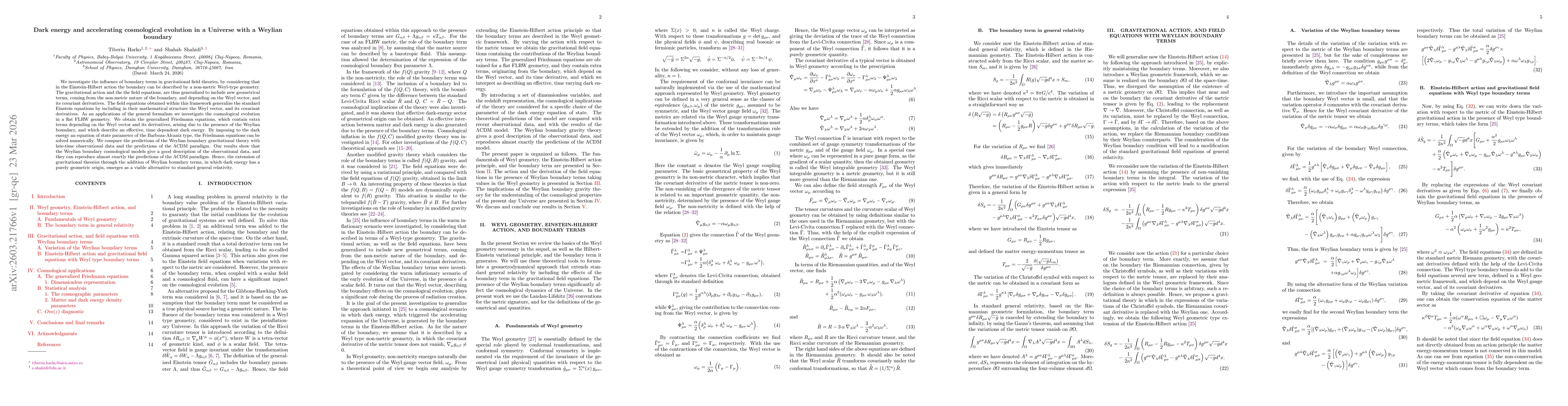 Thumbnail for Dark energy and accelerating cosmological evolution in a Universe with a Weylian boundary