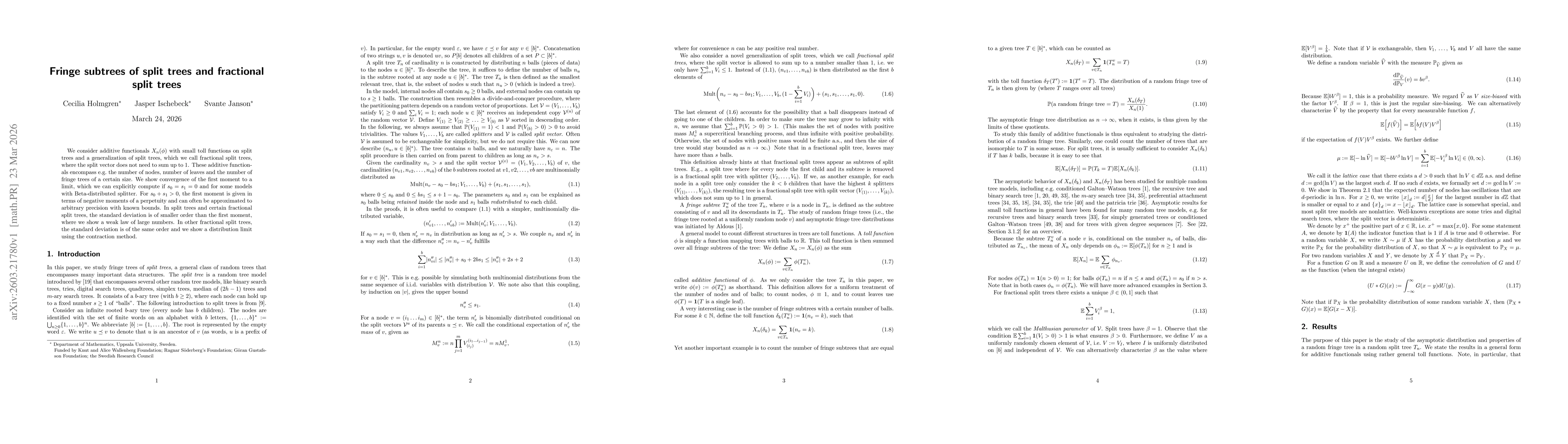 Thumbnail for Fringe subtrees of split trees and fractional split trees