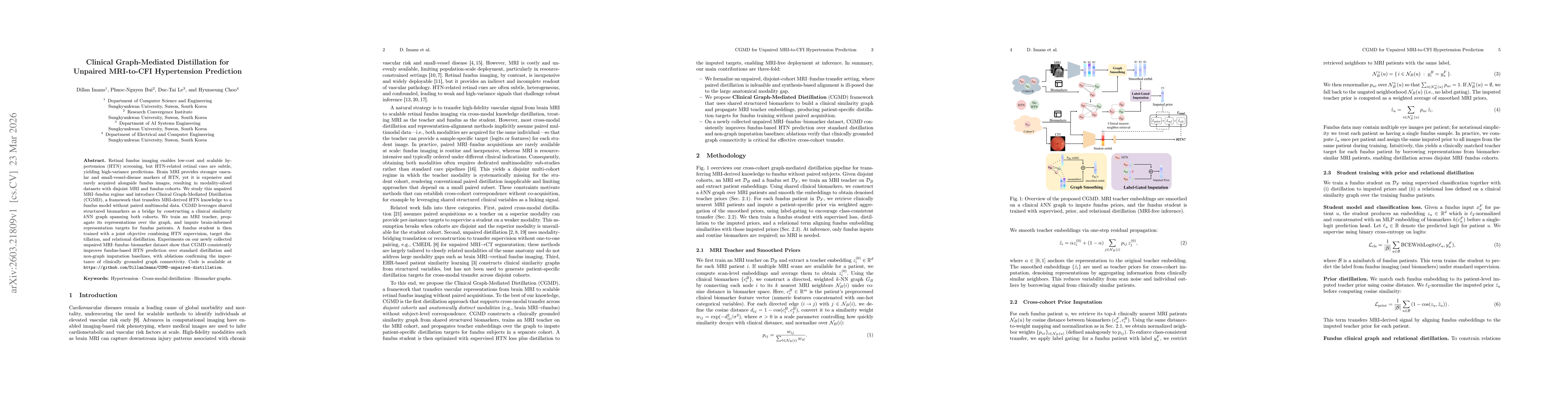 Thumbnail for Clinical Graph-Mediated Distillation for Unpaired MRI-to-CFI Hypertension Prediction