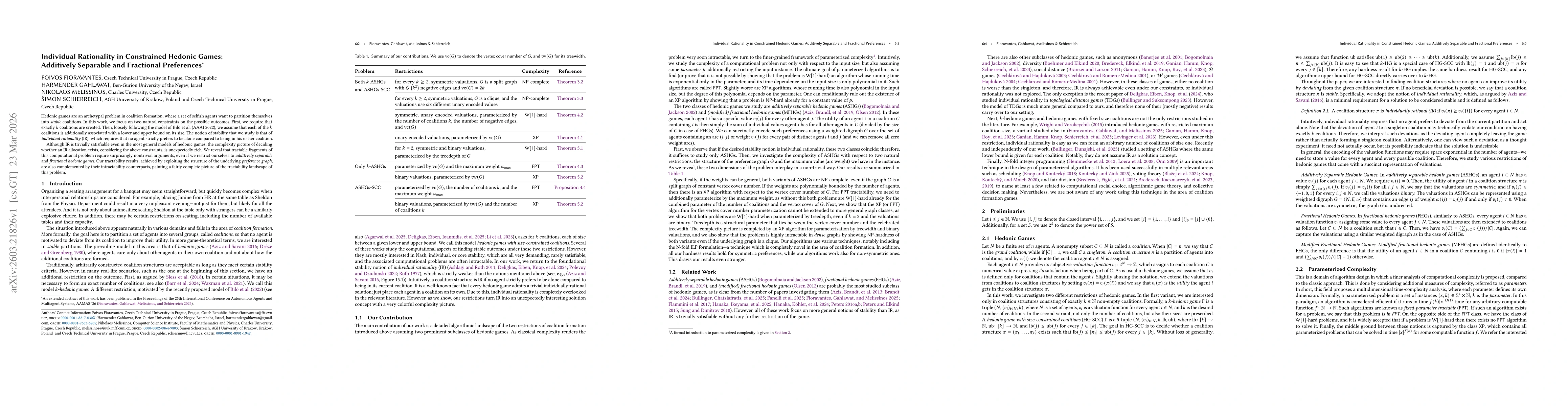 Thumbnail for Individual Rationality in Constrained Hedonic Games: Additively Separable and Fractional Preferences