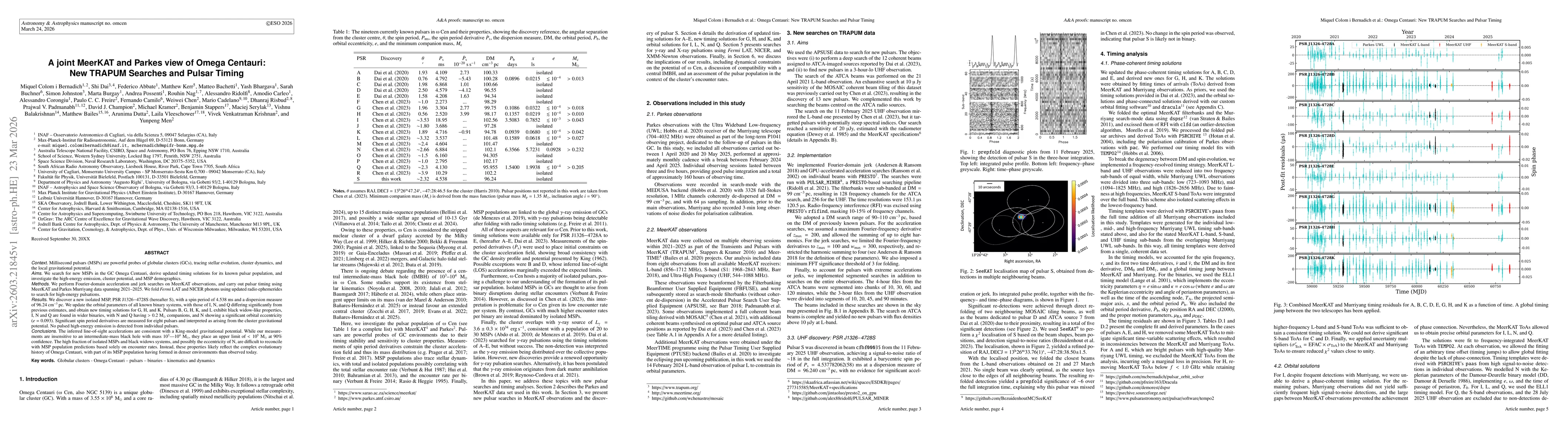 Thumbnail for A joint MeerKAT and Parkes view of Omega Centauri: New TRAPUM Searches and Pulsar Timing