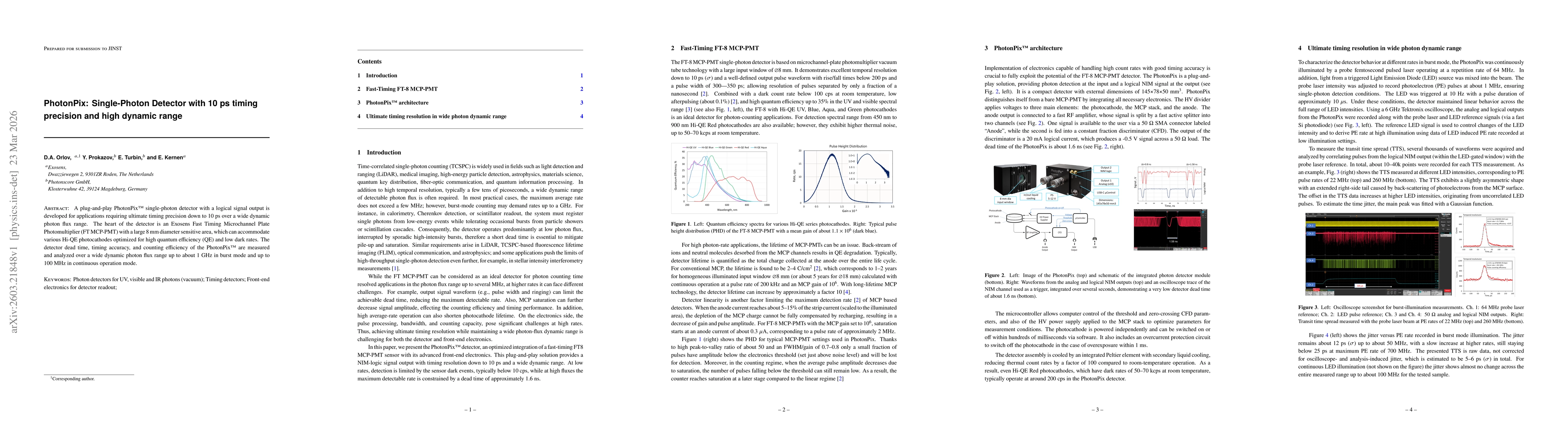 Thumbnail for PhotonPix: Single-Photon Detector with 10 ps timing precision and high dynamic range