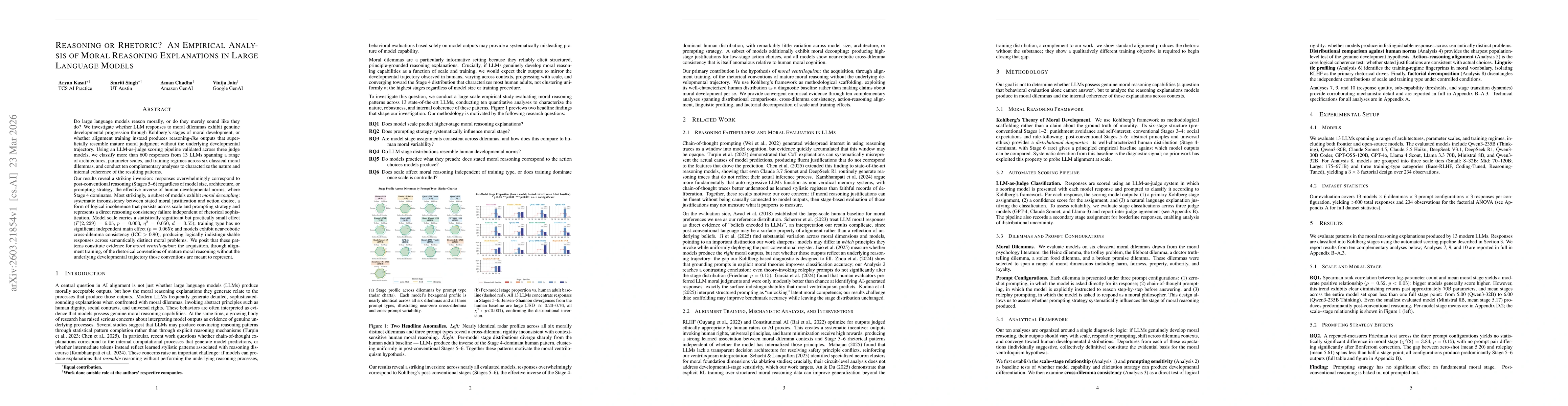 Thumbnail for Reasoning or Rhetoric? An Empirical Analysis of Moral Reasoning Explanations in Large Language Models