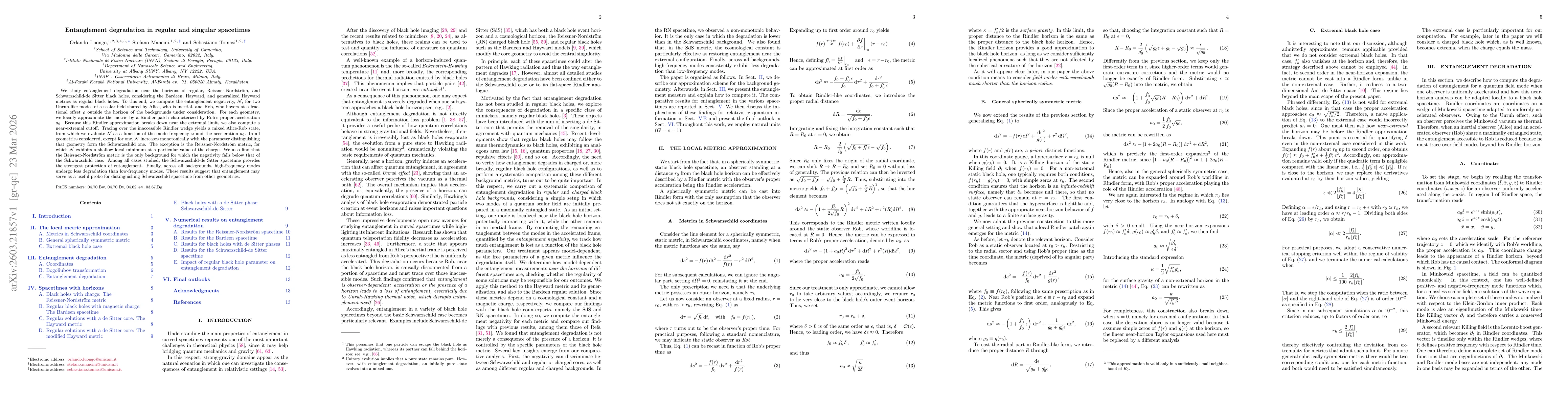 Thumbnail for Entanglement degradation in regular and singular spacetimes