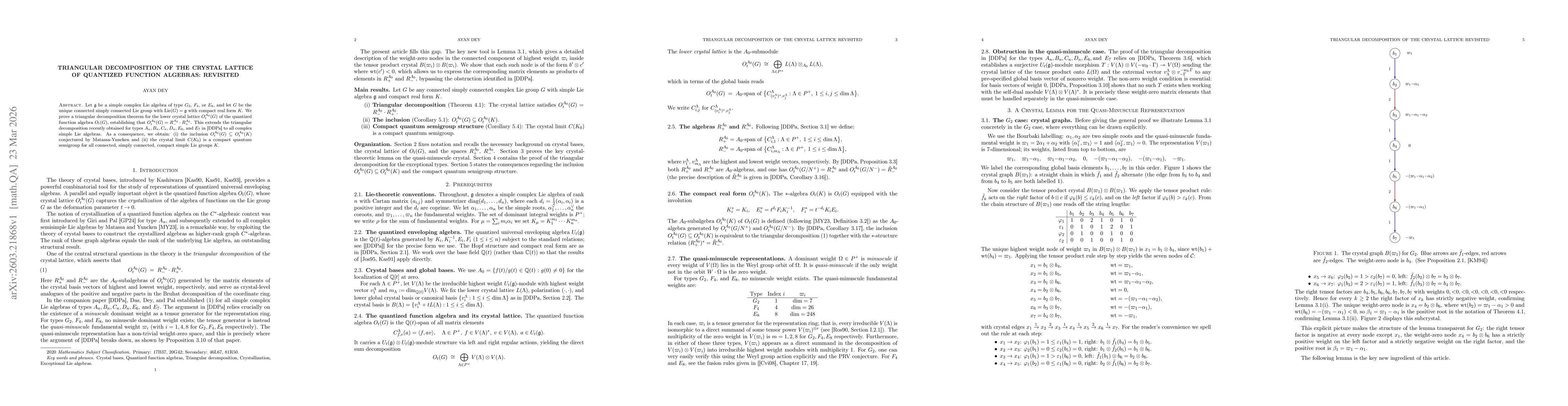 Thumbnail for Triangular Decomposition of the Crystal Lattice of Quantized Function Algebras: Revisited