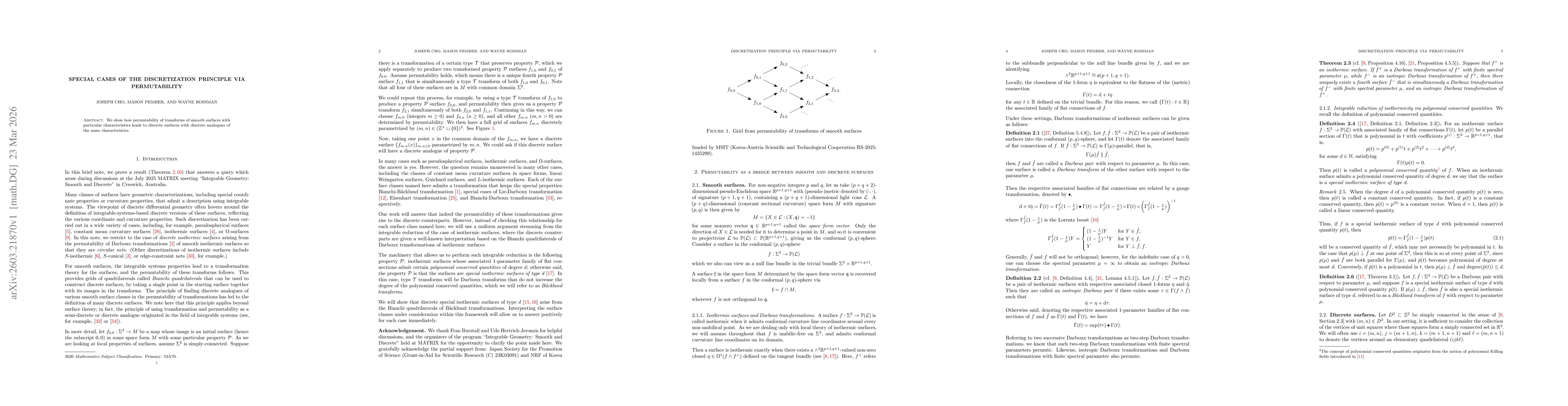 Thumbnail for Special cases of the discretization principle via permutability