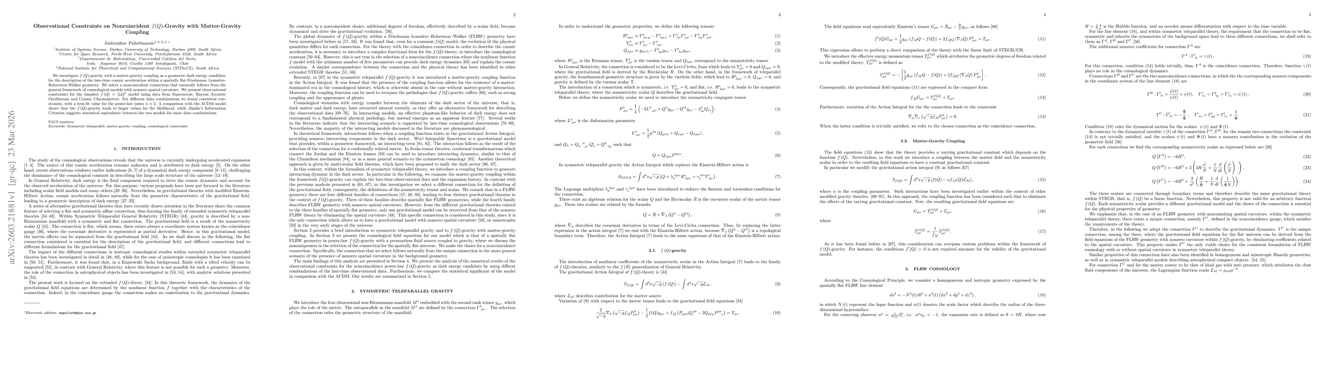 Thumbnail for Observational Constraints on Noncoincident $f(Q)$-Gravity with Matter-Gravity Coupling