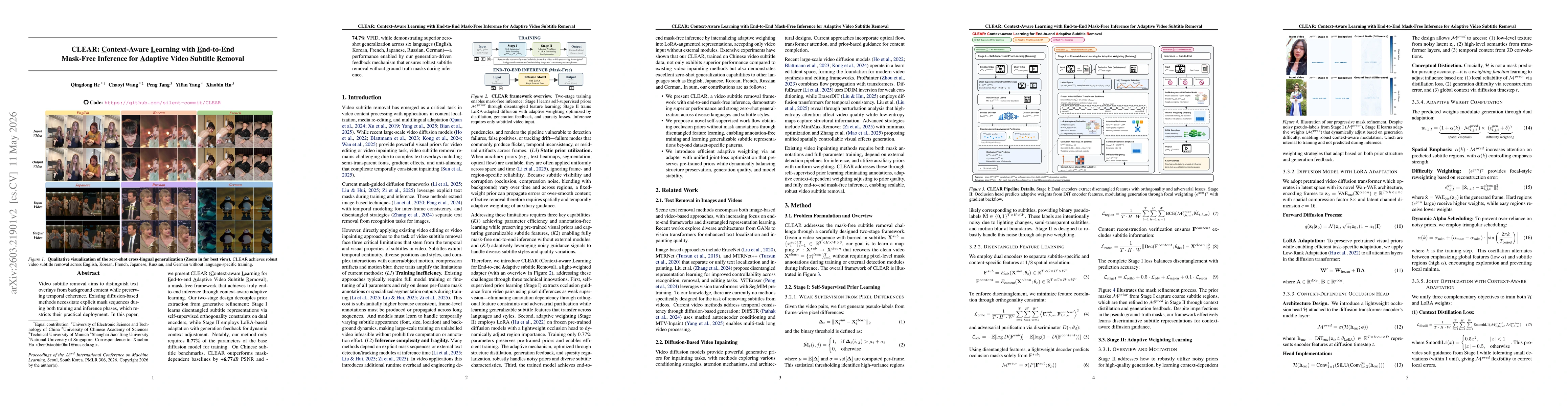 Thumbnail for CLEAR: Context-Aware Learning with End-to-End Mask-Free Inference for Adaptive Video Subtitle Removal