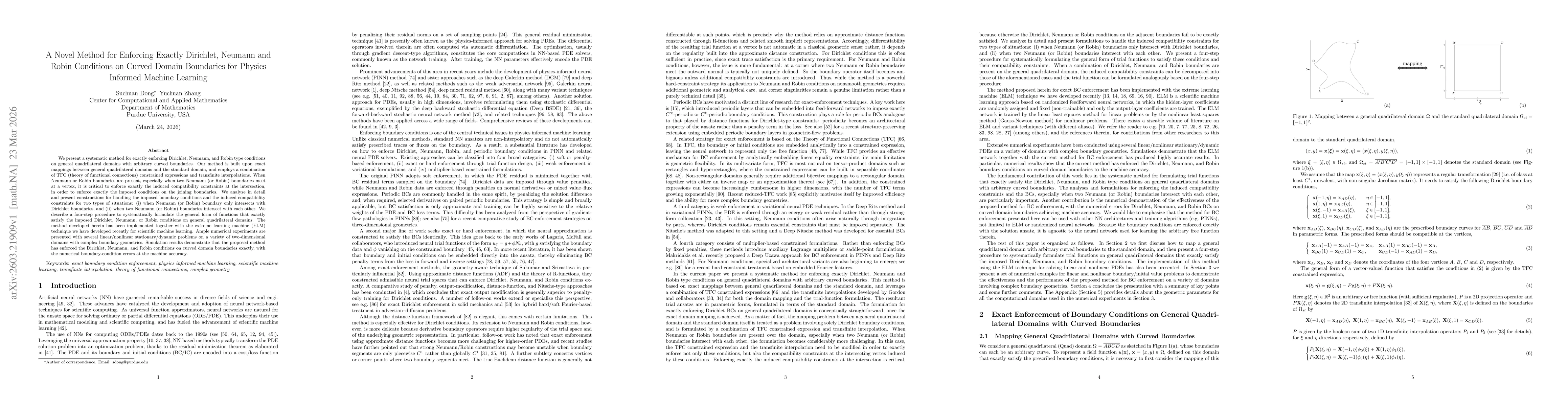 Thumbnail for A Novel Method for Enforcing Exactly Dirichlet, Neumann and Robin Conditions on Curved Domain Boundaries for Physics Informed Machine Learning