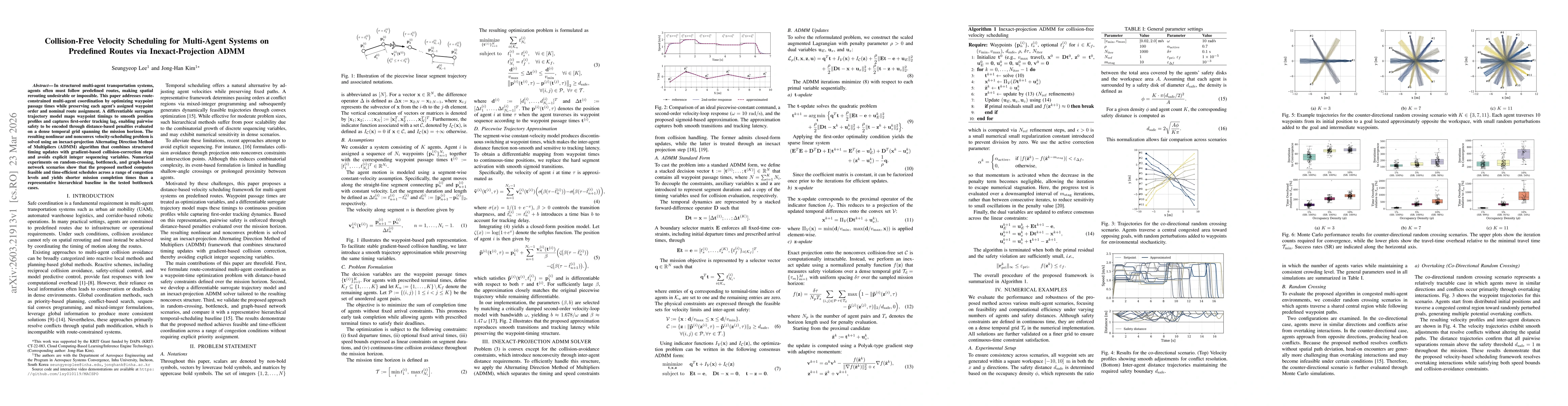 Thumbnail for Collision-Free Velocity Scheduling for Multi-Agent Systems on Predefined Routes via Inexact-Projection ADMM