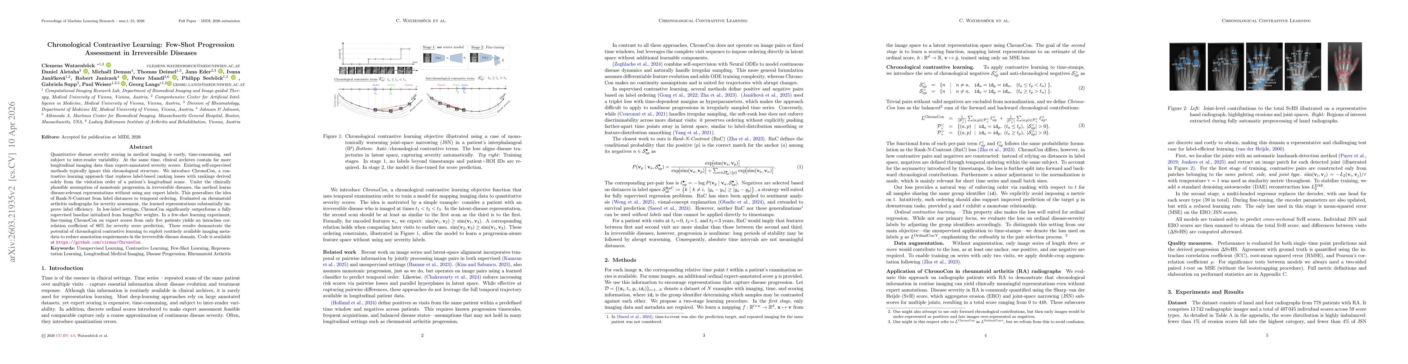 Thumbnail for Chronological Contrastive Learning: Few-Shot Progression Assessment in Irreversible Diseases