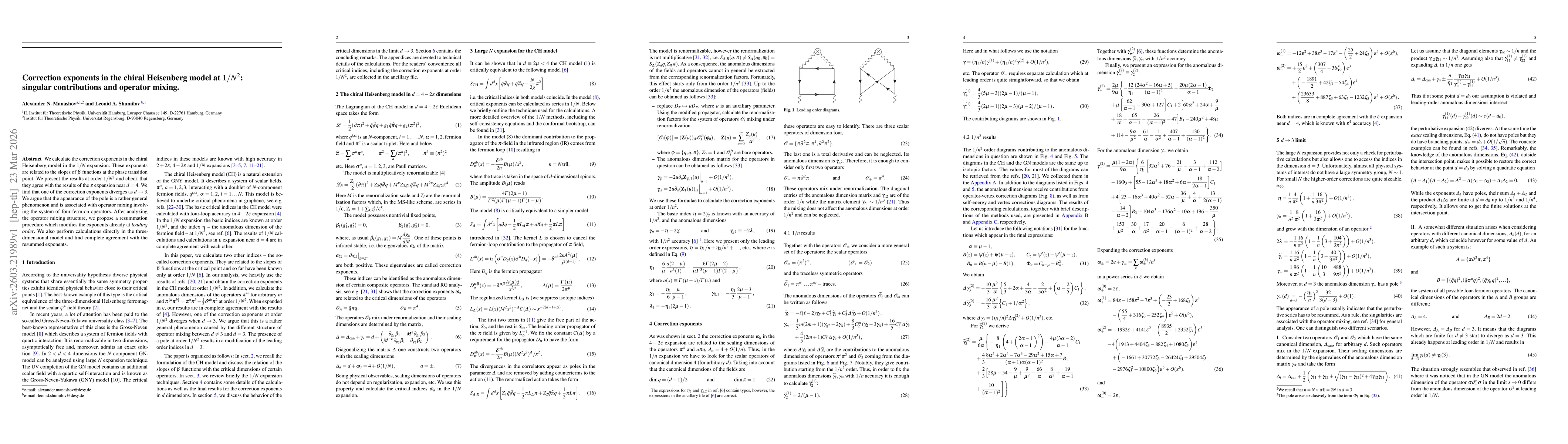 Thumbnail for Correction exponents in the chiral Heisenberg model at $1/N^2$: singular contributions and operator mixing