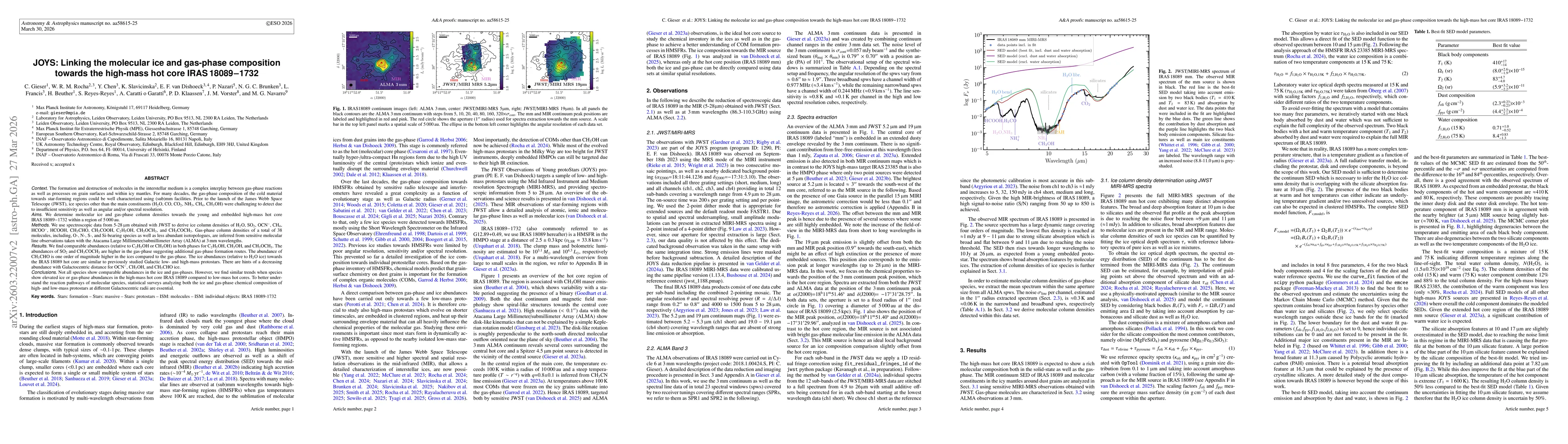 Thumbnail for JOYS: Linking the molecular ice and gas-phase composition towards the high-mass hot core IRAS 18089-1732