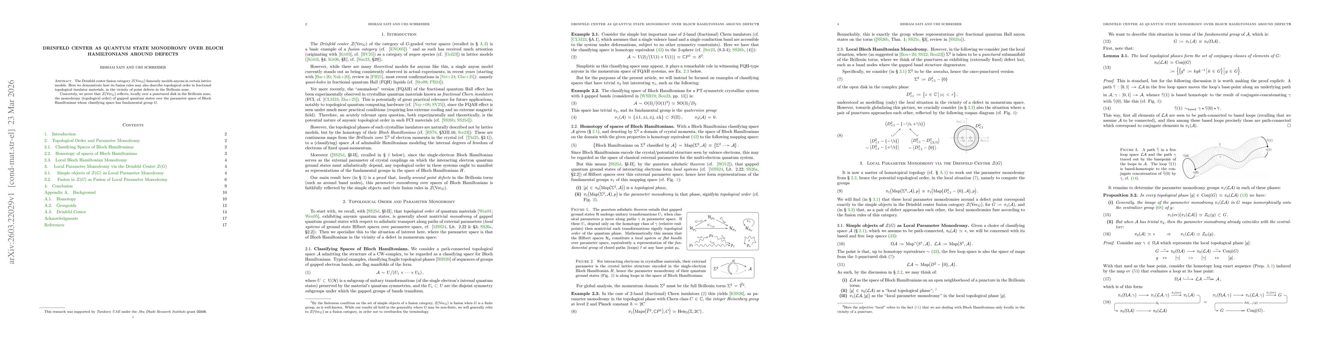 Thumbnail for Drinfeld Center as Quantum State Monodromy over Bloch Hamiltonians around Defects