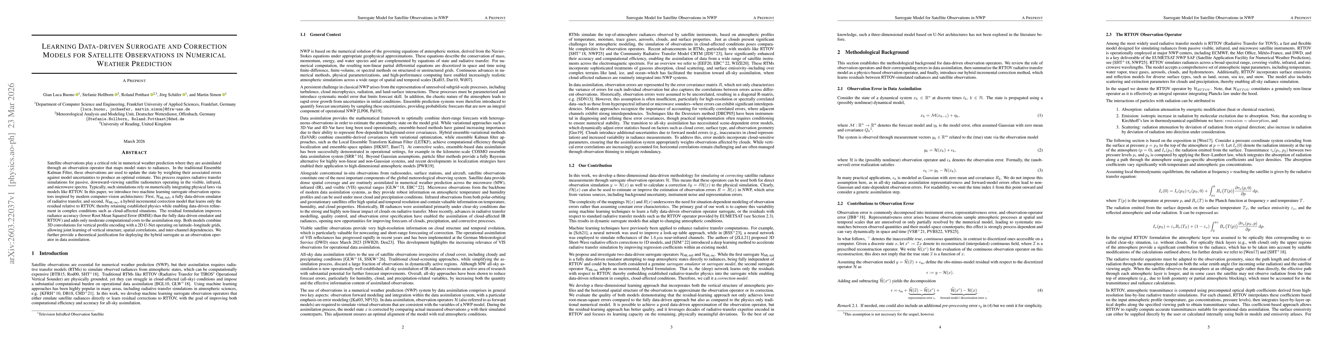 Thumbnail for Learning Data-driven Surrogate and Correction Models for Satellite Observations in Numerical Weather Prediction