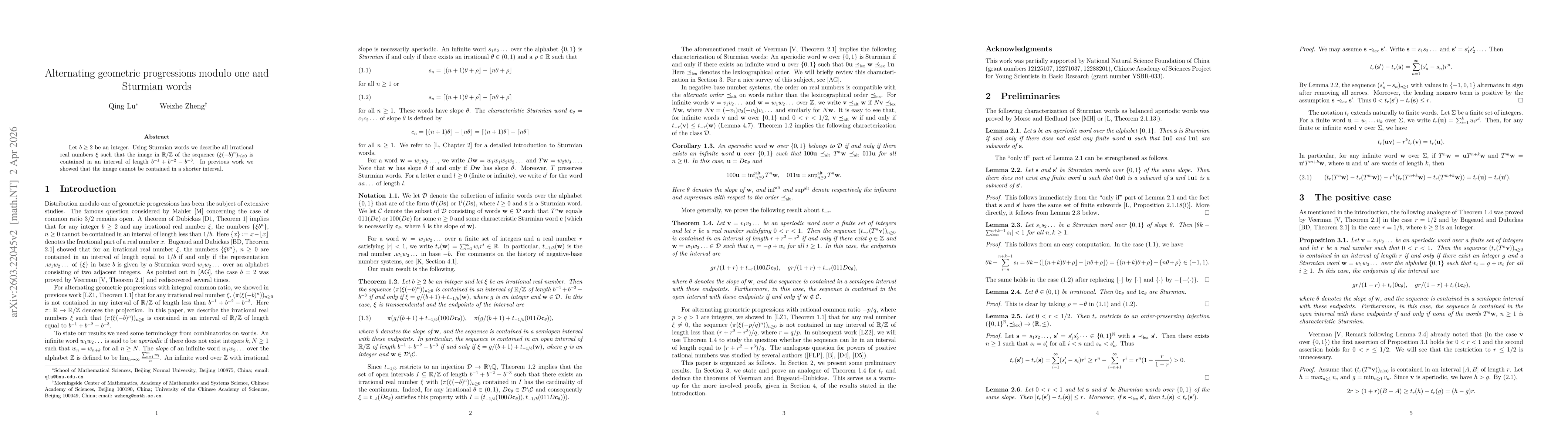 Thumbnail for Alternating geometric progressions modulo one and Sturmian words