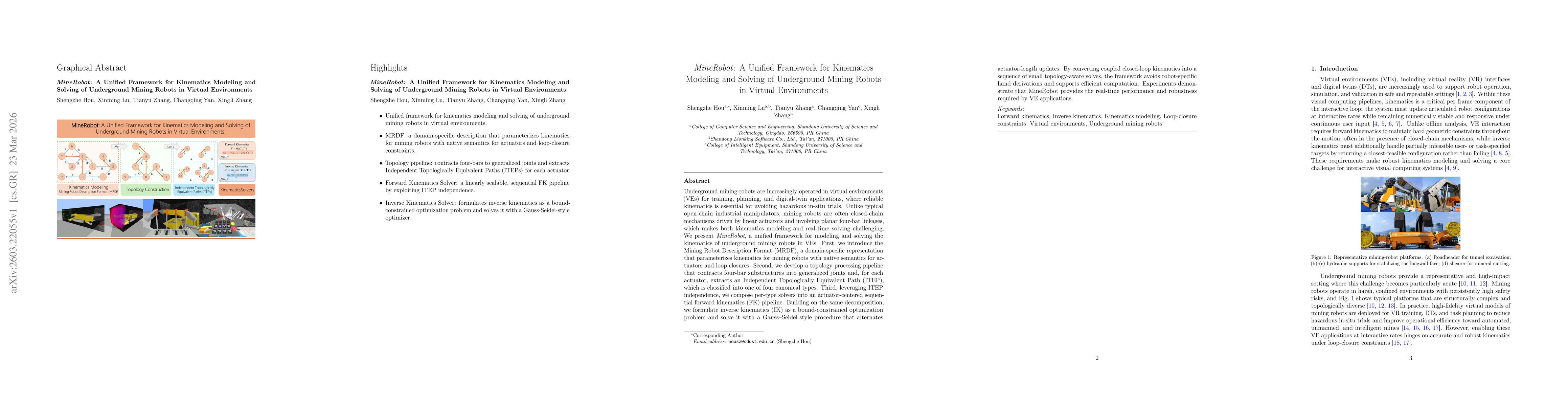 Thumbnail for MineRobot: A Unified Framework for Kinematics Modeling and Solving of Underground Mining Robots in Virtual Environments