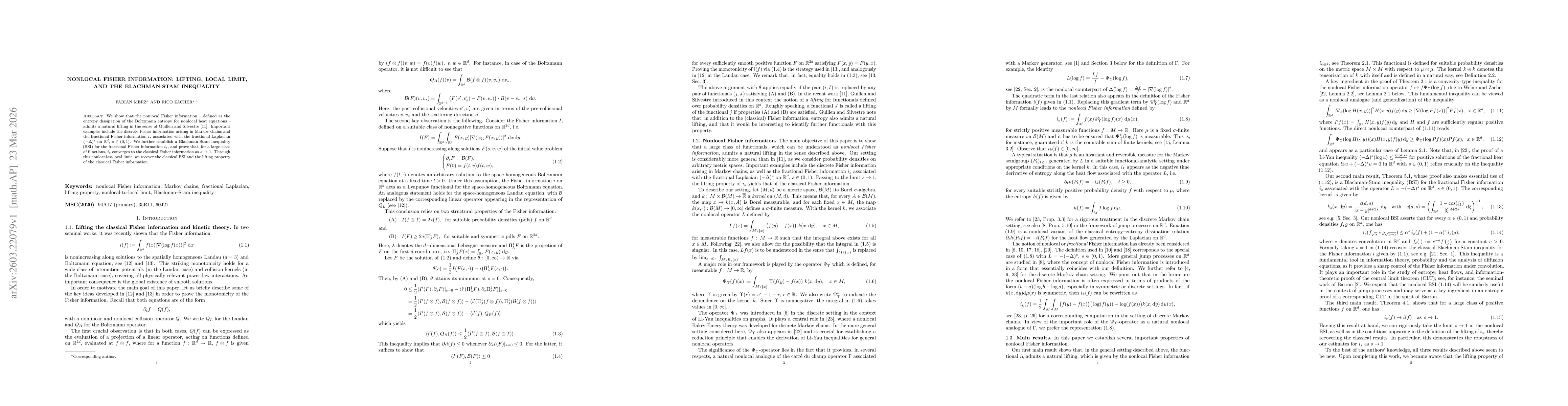 Thumbnail for Nonlocal Fisher information: lifting, local limit, and the Blachman-Stam inequality