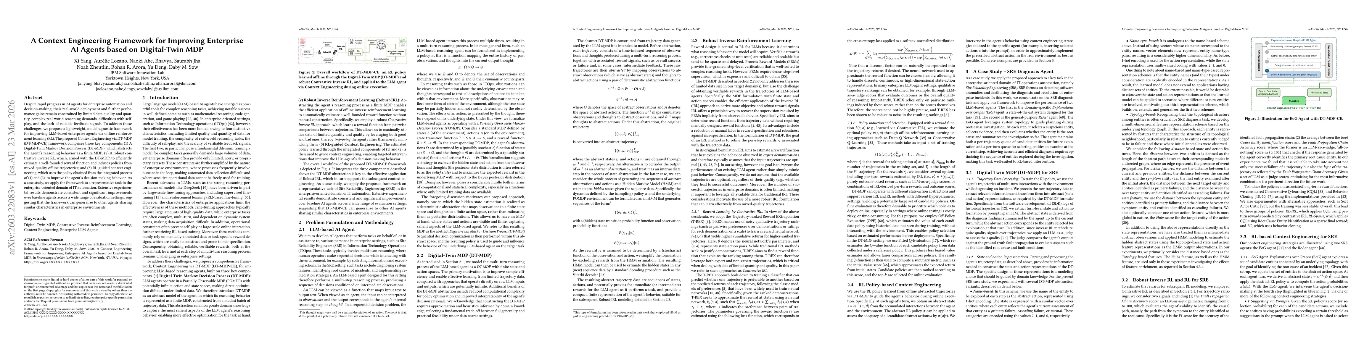 Thumbnail for A Context Engineering Framework for Improving Enterprise AI Agents based on Digital-Twin MDP