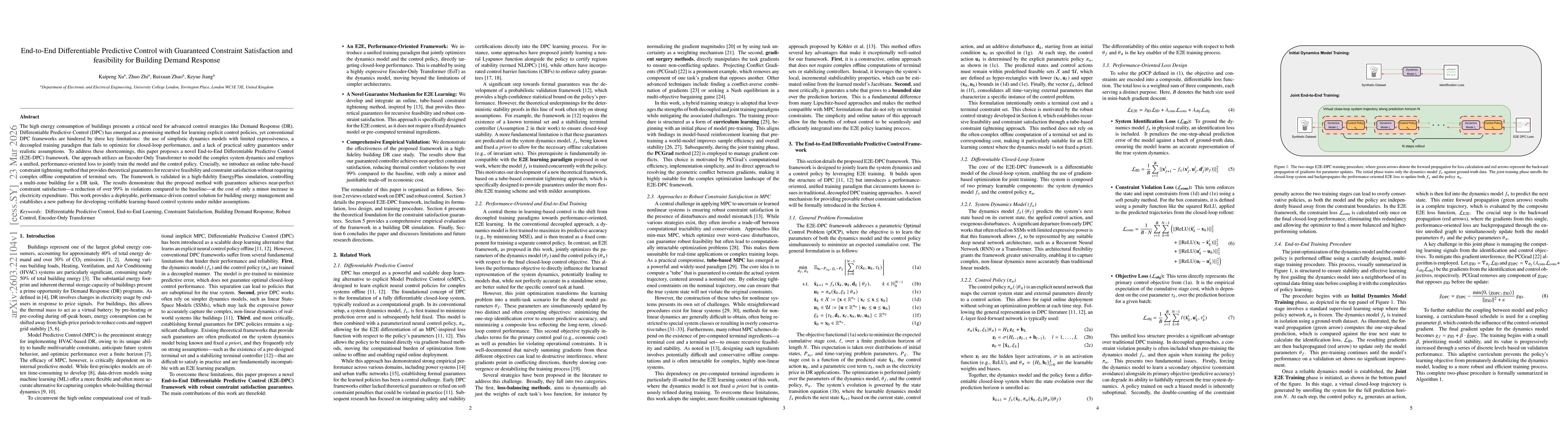 Thumbnail for End-to-End Differentiable Predictive Control with Guaranteed Constraint Satisfaction and feasibility for Building Demand Response