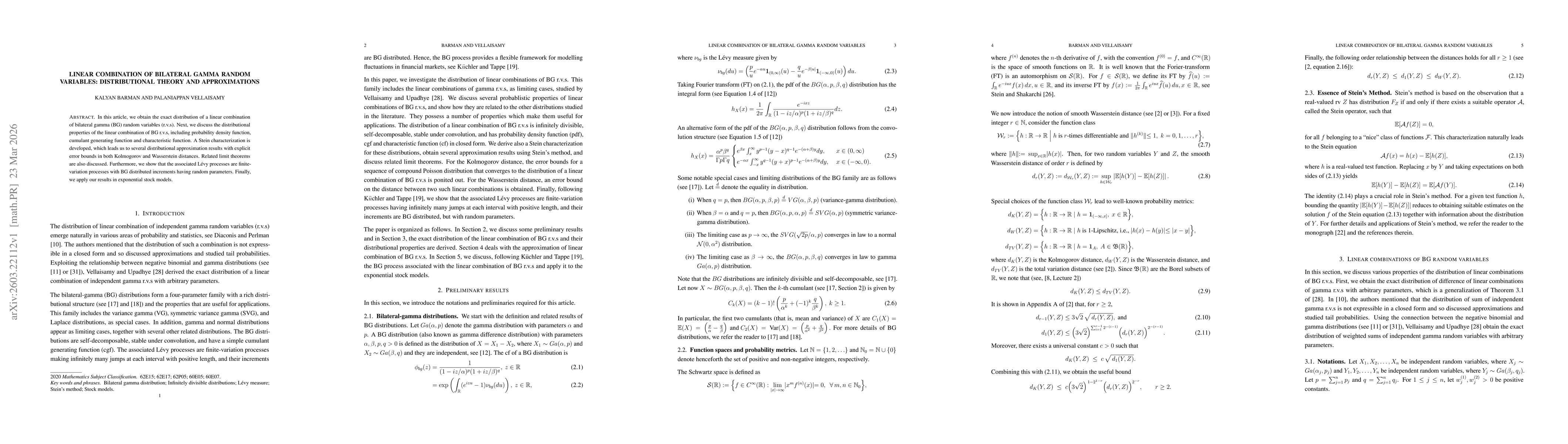 Thumbnail for Linear combination of bilateral gamma random variables: distributional theory and approximations