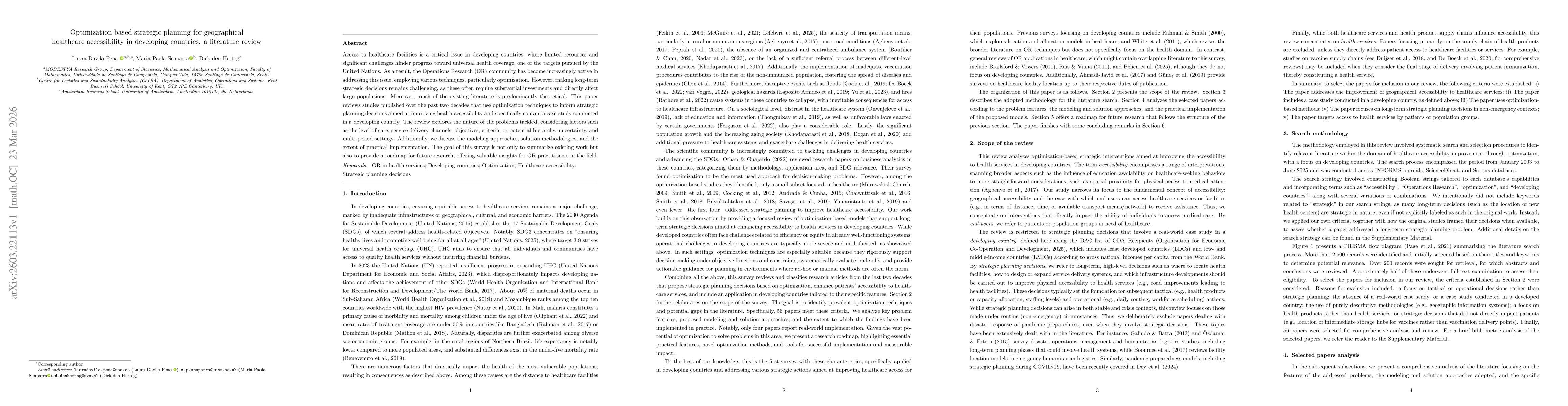Thumbnail for Optimization-based strategic planning for geographical healthcare accessibility in developing countries: a literature review