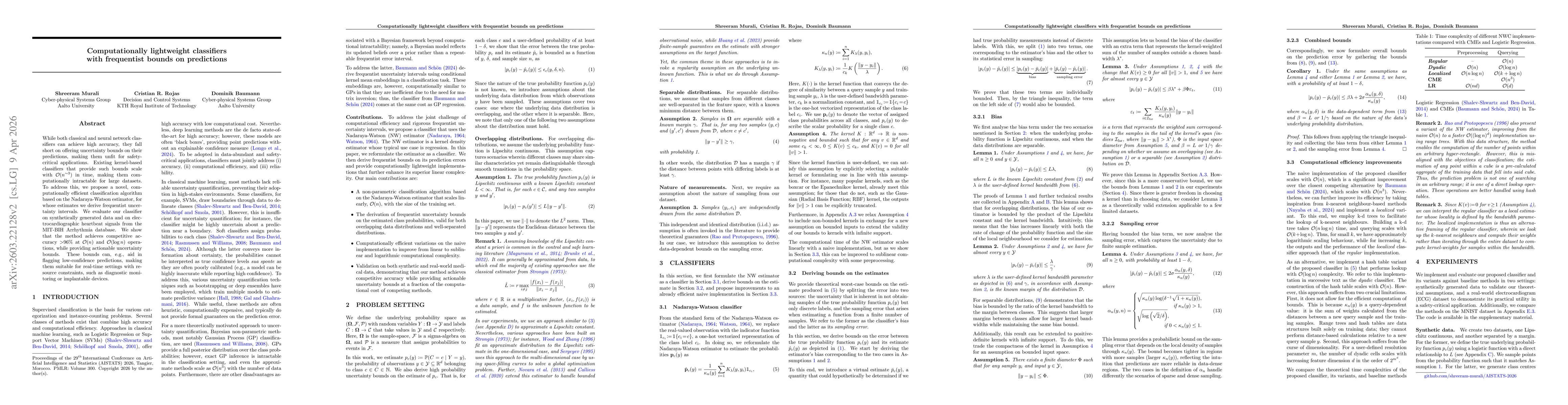 Thumbnail for Computationally lightweight classifiers with frequentist bounds on predictions