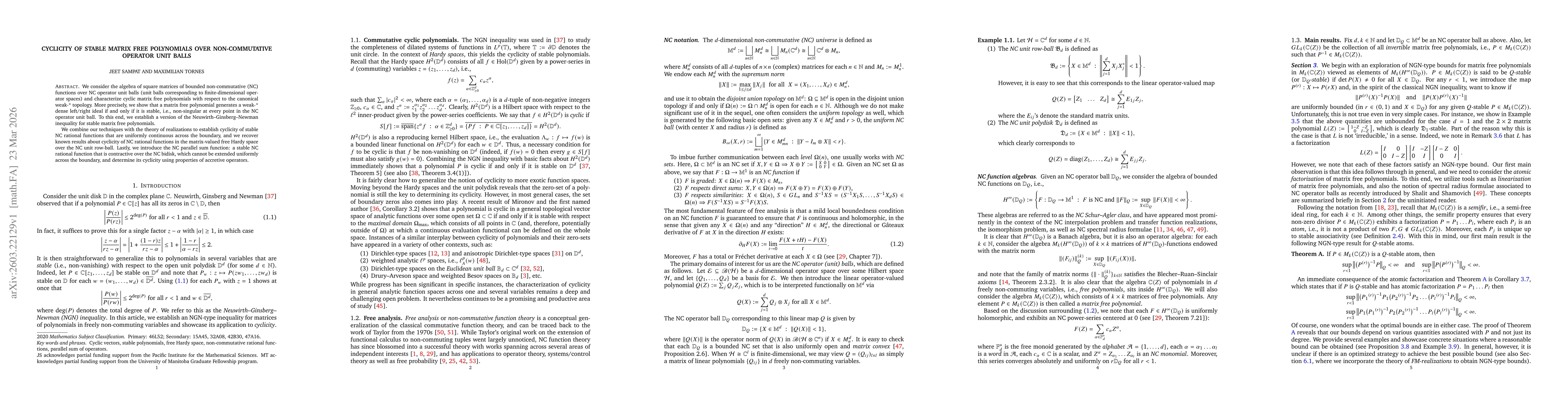Thumbnail for Cyclicity of stable matrix free polynomials over non-commutative operator unit balls